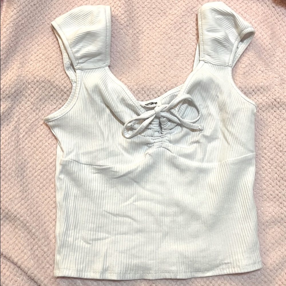 White Ribbed Ruched Top